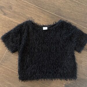 Zara Black Fuzzy Short Sleeve Tee